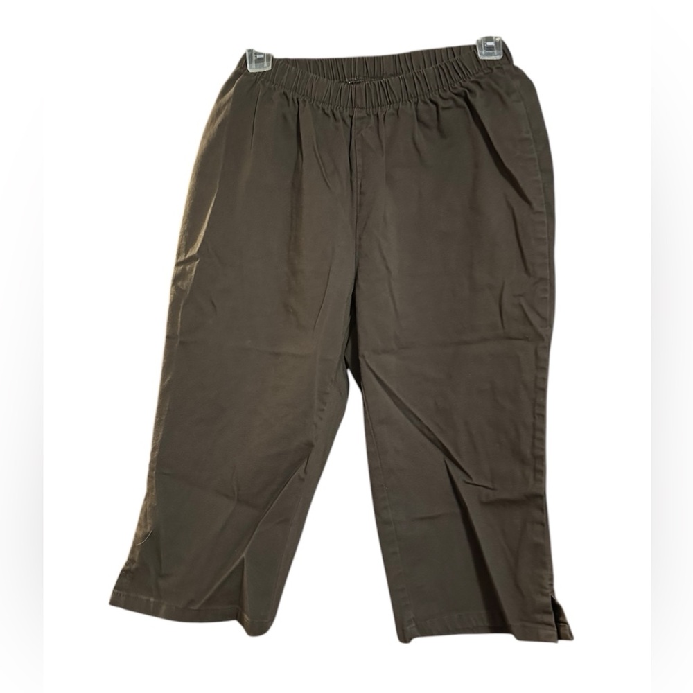 Woman Within Brown Capris Elastic Waistband Relaxed Fit